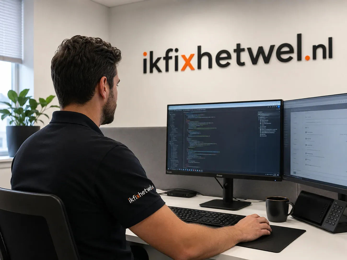 Zakelijke IT-werkplek met twee beeldschermen
